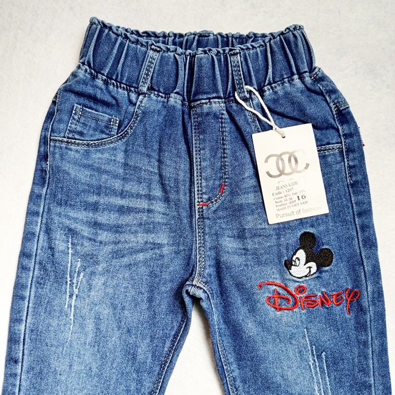 Quần Jeans dài cho bé gái, thêu hình Mickey, hàng cao cấp mềm mát