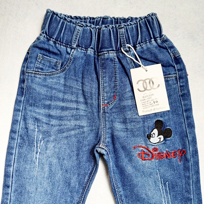 Quần Jeans dài cho bé gái, thêu hình Mickey, hàng cao cấp mềm mát