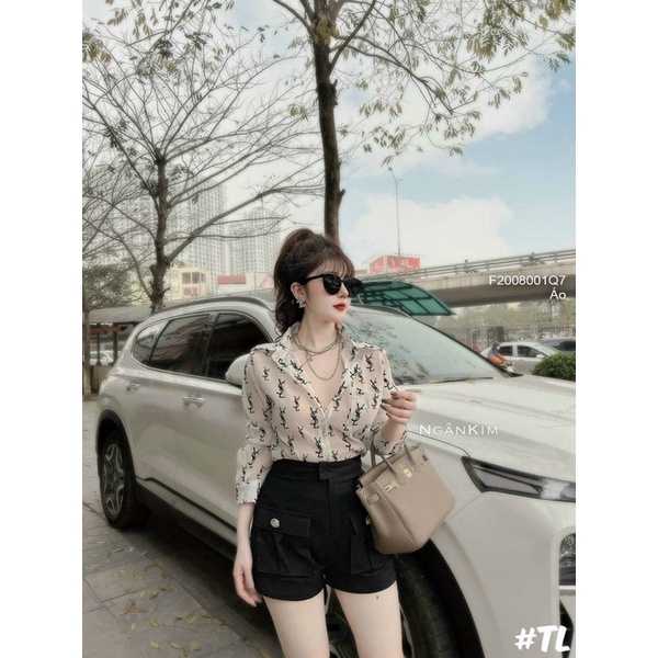 Áo sơ mi hoạ tiết chữ tay dài