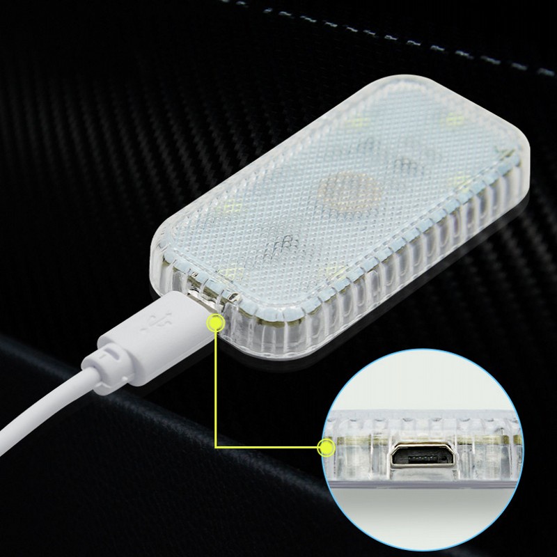 1 Bộ Đèn LED Mini Gắn Trần Xe Hơi Có Thể Sạc Lại Bằng Cổng USB