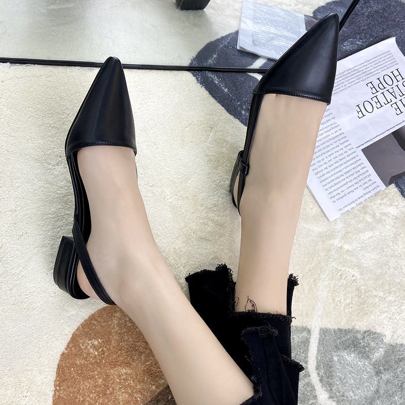 Giày cao gót nữ mũi nhọn gót vuông 3 phân màu đen và nâu xinh xỉu