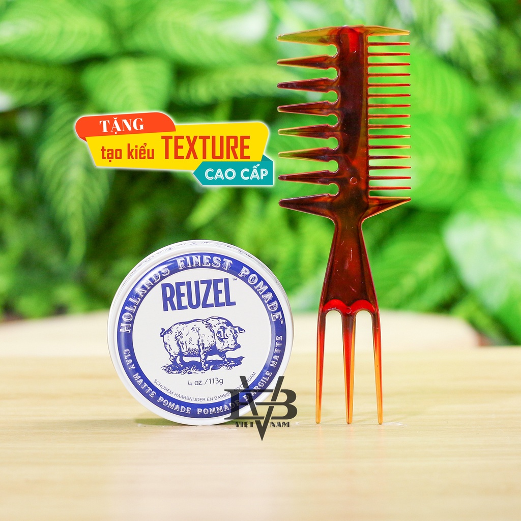 REUZEL MATTE CLAY POMADE - Pomade vuốt tóc Reuzel Clay Matte 113g + Tặng lược Texture cao cấp