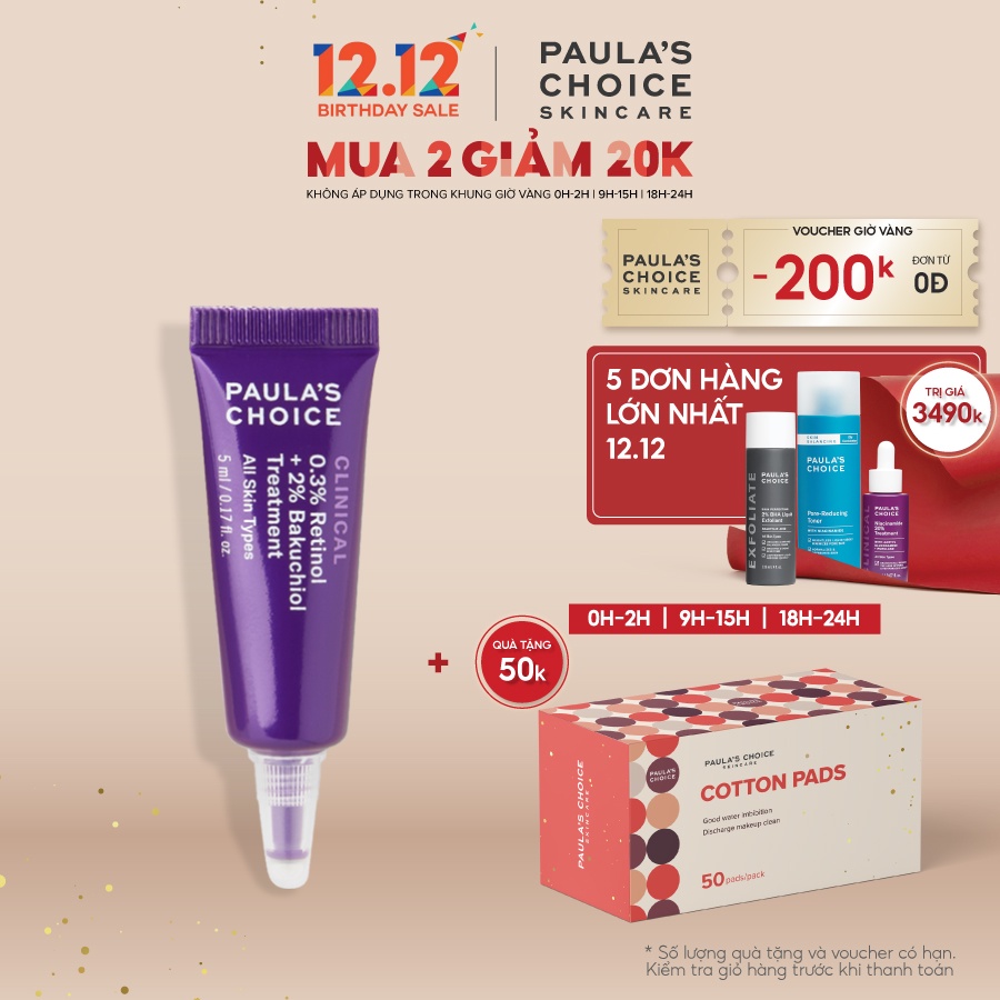 Tinh chất chống lão hóa từ Retinol và Bakuchiol Paula's Choice Clinical 0.3% Retinol + 2% Bakuchiol 5ml Mã 8016