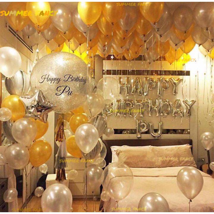 Set 100 bong bóng nhũ + 2 rèm + bơm tay + 5 cuộn keo dán bóng - Decorating party