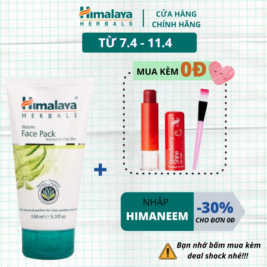 Mặt nạ đất sét lá neem loại bỏ mụn, bã nhờn và mờ thâm Himalaya Neem Face Pack 150ml