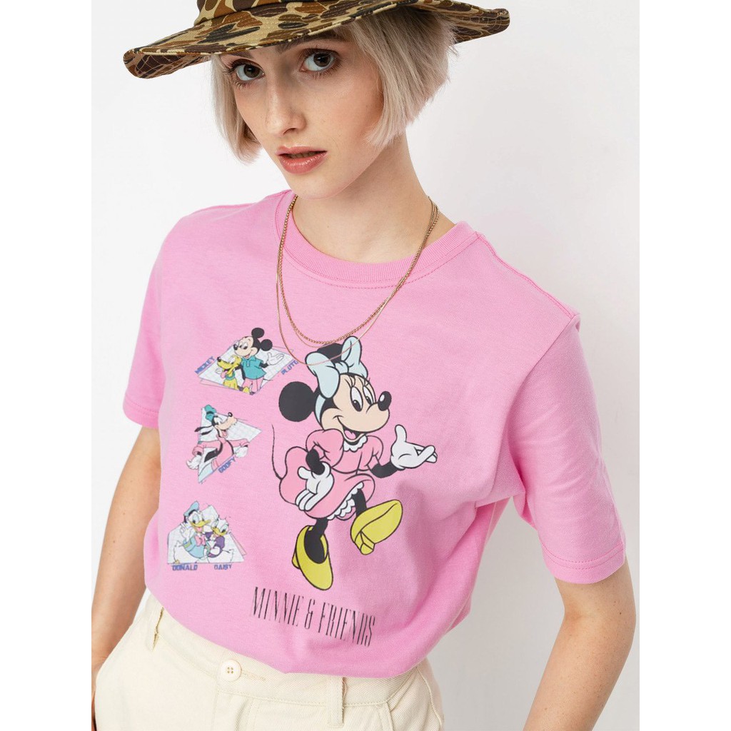 Áo Thun nữ 100% cotton Zara hình chuột Mickey hồng