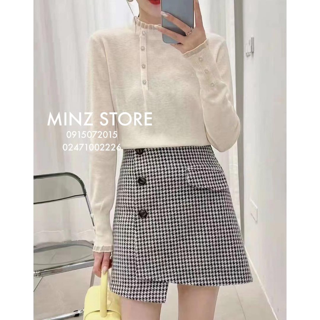 Len hàng cúc lệch đính đá #6608 (4 màu)