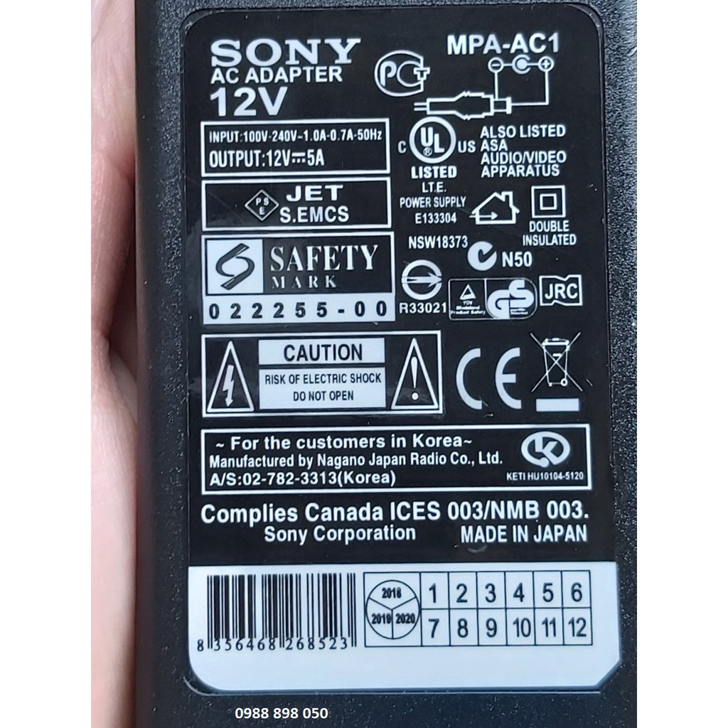 Adapter sony 12V 5A 60W Original Connect Size 5.5mm x 2.1mm