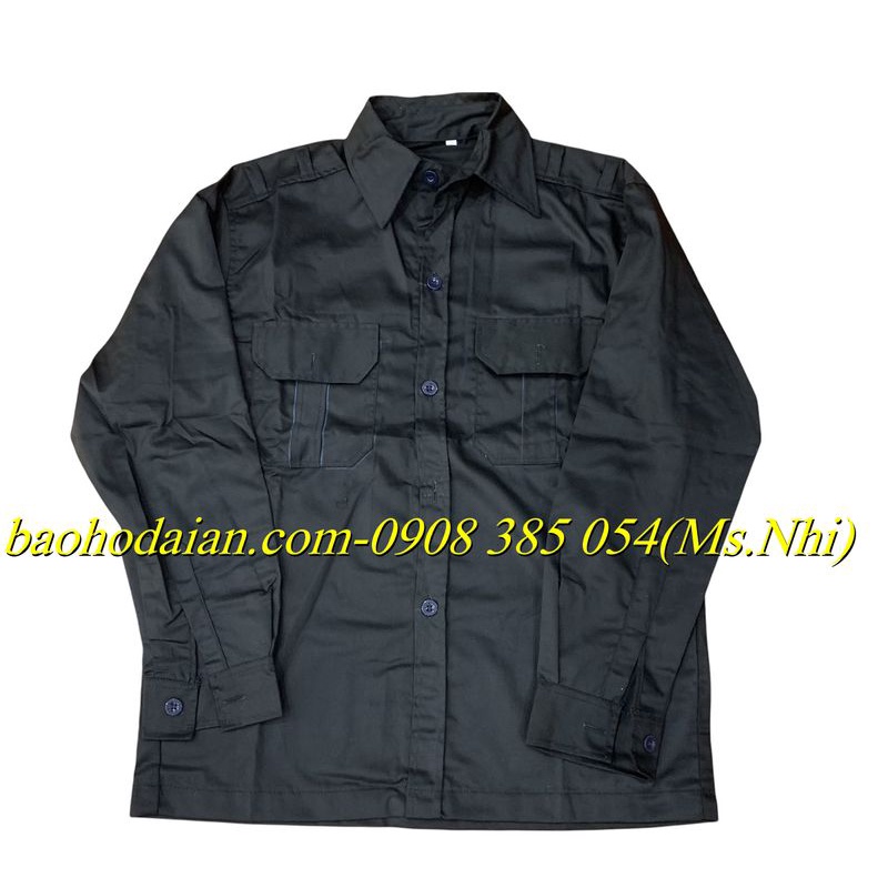 Quần áo vệ sĩ dài tay màu đen vải kaki 65/35 thấm hút mồ hôi- Hình thật