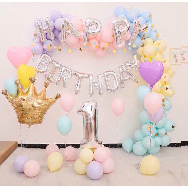Combo bộ bóng chữ happy birthday trang trí sinh nhật tặng kèm vỏ bóng