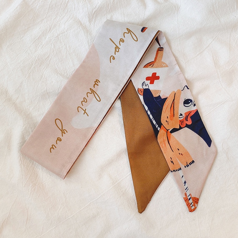 Khăn choàng cột tóc vải lụa chất lượng cao in họa tiết thời trang Hàn Quốc dành cho bạn gái