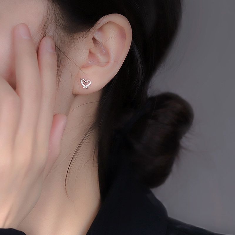 Bông tai bạc hình trái tim phong cách Hàn Quốc dễ thương