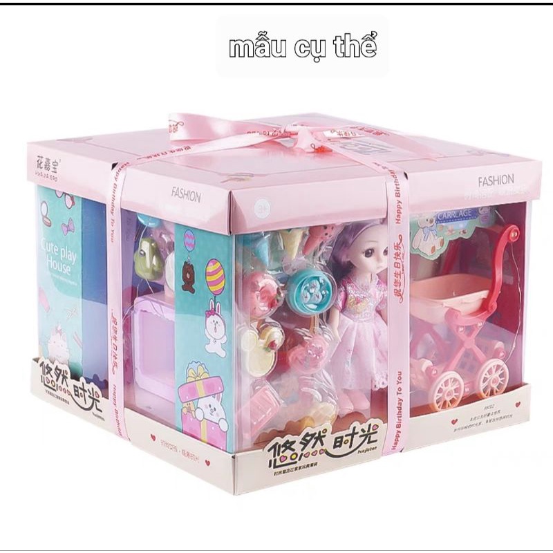 Hộp quà búp bê và phụ kiện siêu lớn, 4 mặt, 40 chi tiết cực đẹp, có đèn led chạy quanh hộp