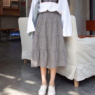 [Order] Chân váy caro dài phong cách vintage