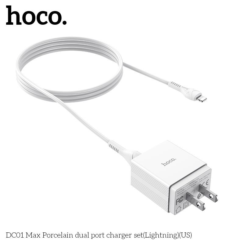 Củ cáp sạc nhanh 2 cổng USB Hoco DC01 Max Lightning mới - Dòng điện 12W max 2.4A