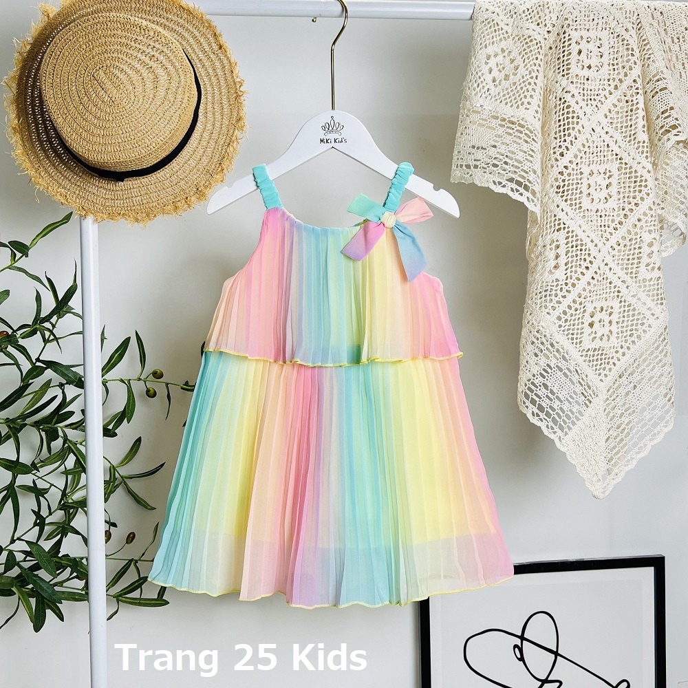 Đầm Bé Gái Dập Ly Chuyển Màu , Váy Cầu Vồng Voan Chiffon-  Trang 25 Kids -K161