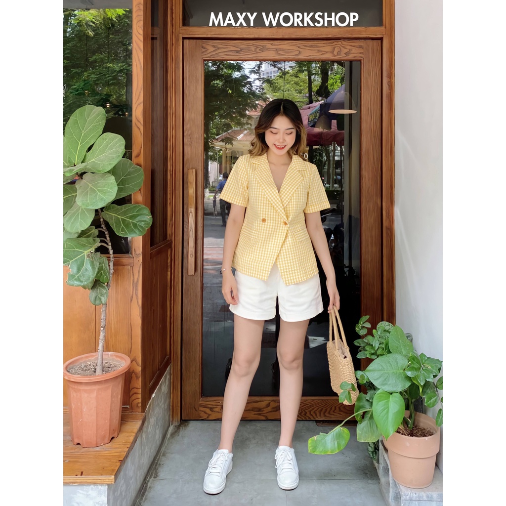 Áo blazer tay ngắn họa tiết sọc Caro Short Blazer Maxy Workshop | BigBuy360 - bigbuy360.vn