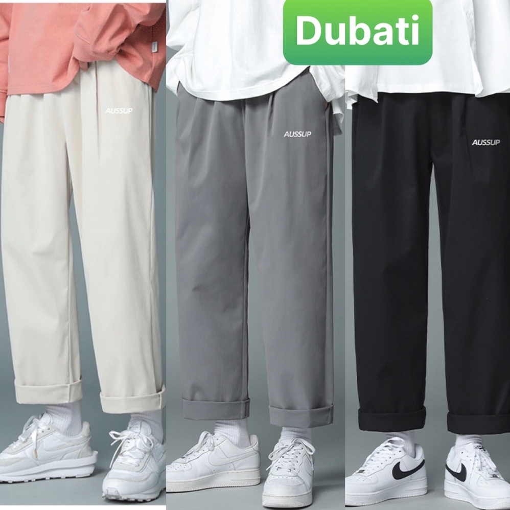 Quần baggy nam nữ Unisex ống rộng in chữ AUSSUP - Kiểu quần Kaki Nam Nữ Ống Suông Basic Unisex Vip pro - Dubati fashon