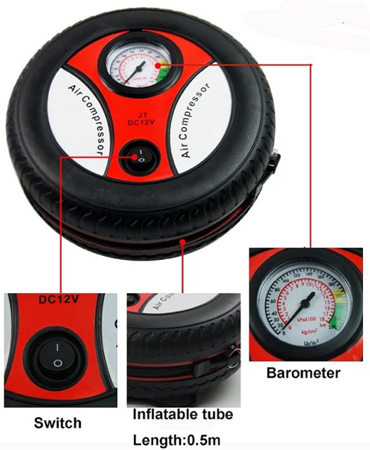 Máy bơm lốp, bánh xe hơi, xe máy có đồng hồ dùng điện 12V