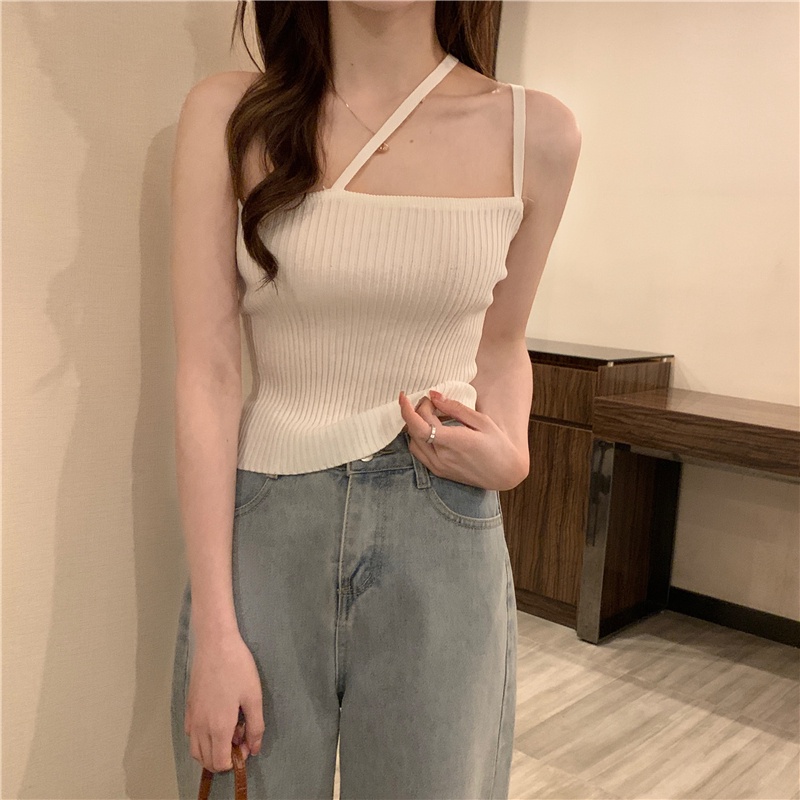 Xiaozhainv Áo hai dây dệt kim phong cách Hàn Quốc 5 màu tùy chọn cho nữ