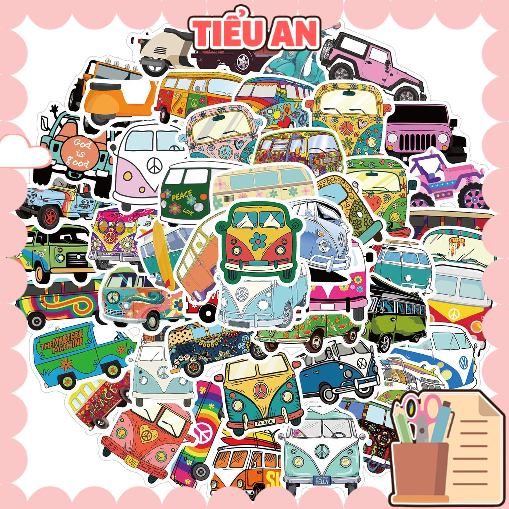 H108 - Sticker Xe bus - PVC/ Hình dán Chống nước Mũ bảo hiểm Vali Laptop Điện thoại