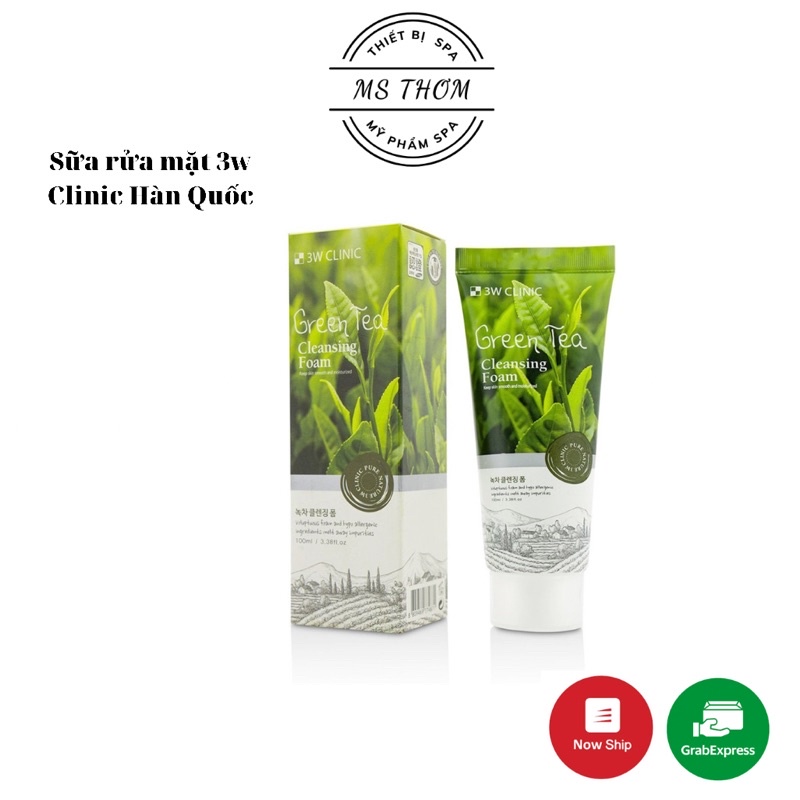 Sữa rửa mặt trà xanh 3W Clinic 100ml có bọt nhẹ, làm sạch da, dưỡng ẩm cho da