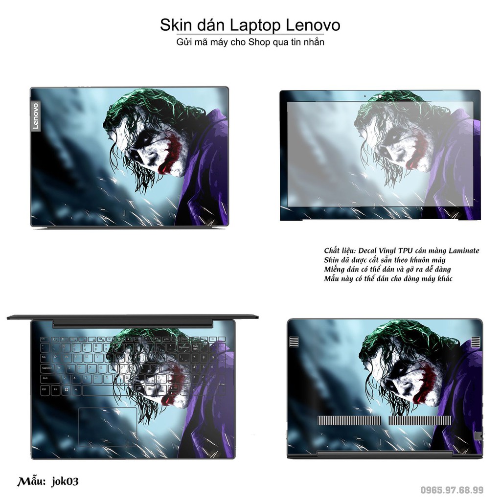 Skin dán Laptop Lenovo in hình Joker (inbox mã máy cho Shop)