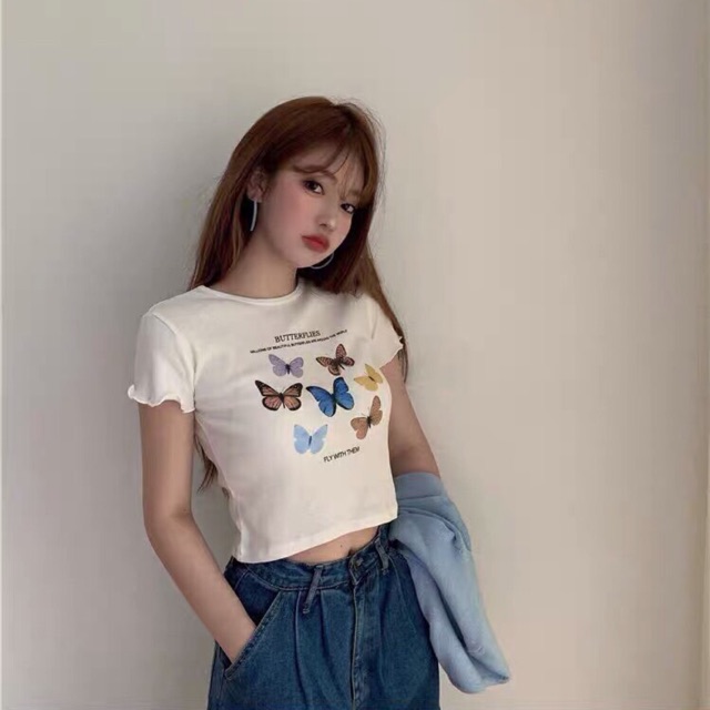 (Ảnh thật) Áo croptop in hình bướm