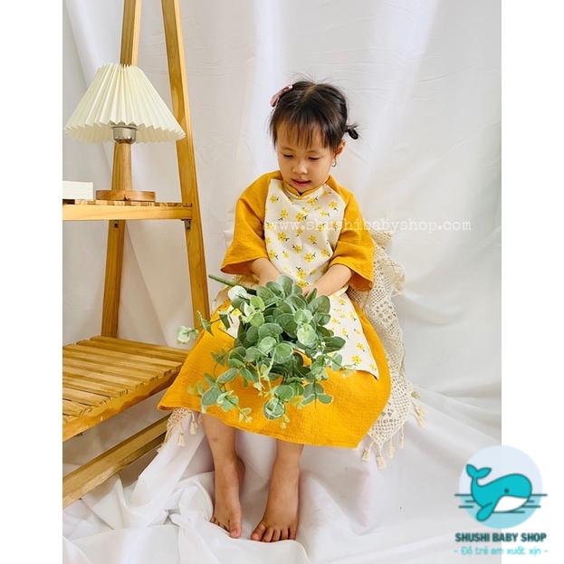 [Rẻ vô địch] [Ảnh thật] Áo Dài Cách Tân Hoa Nhí Xốp Nhăn Hàng Thiết Kế Xinh Đẹp