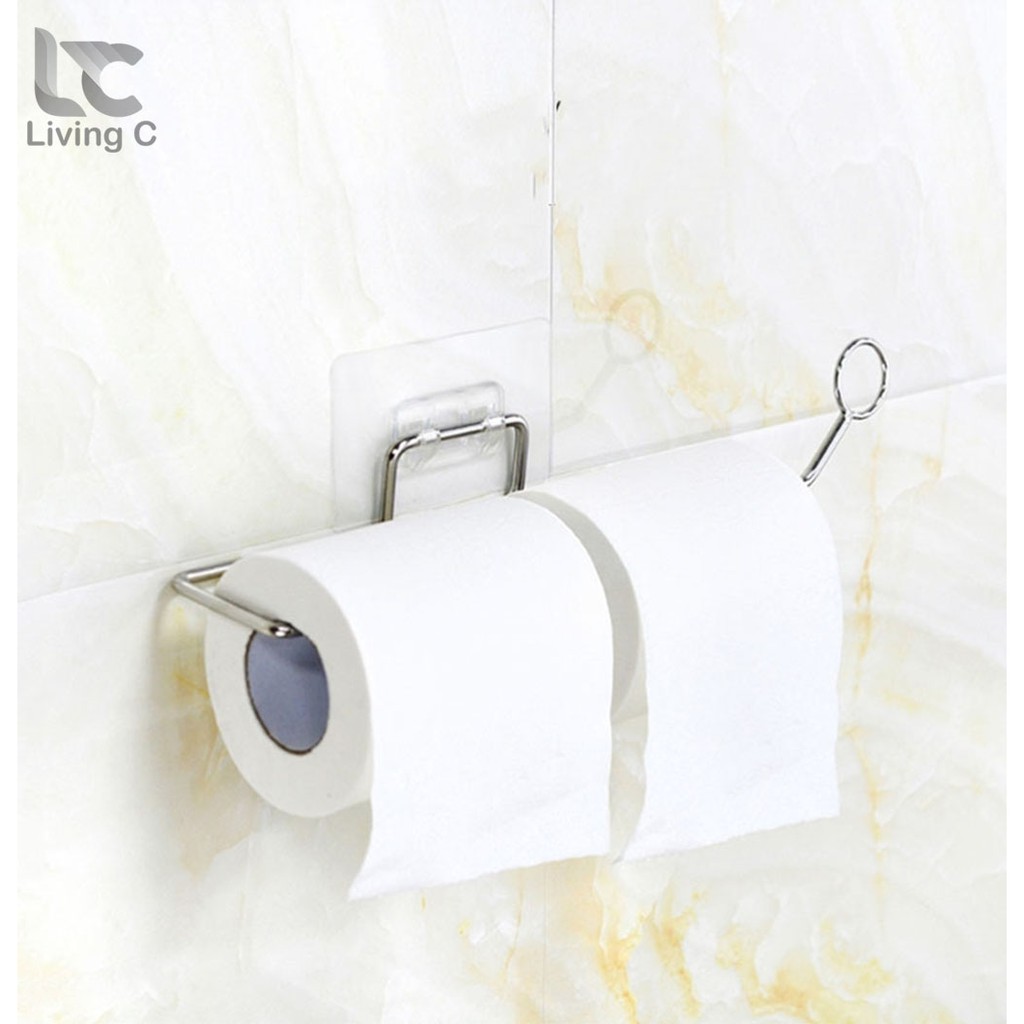 Móc treo giấy INOX , giá kệ treo khăn dán tường nhà tắm phòng tắm Living C _G57