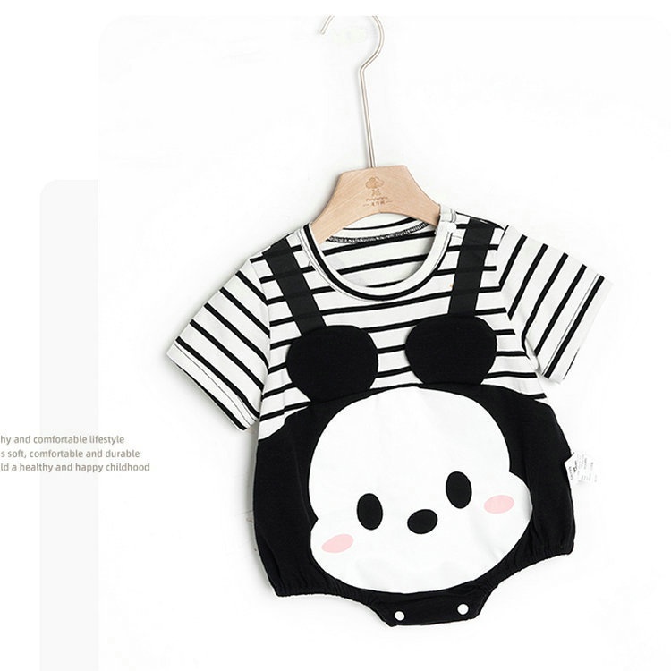 Áo Body In Hình Thú Cho Bé Trai Bé Gái (3-13Kg) Tay Ngắn Cổ Tròn In Hoạ Tiết Hoạt Hình Phối Kẻ Sọc