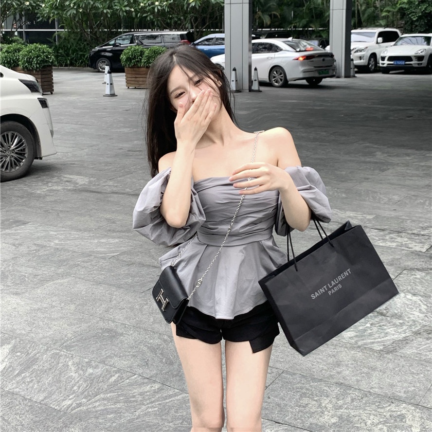 Áo Trễ Vai Tay Ngắn Dáng Ngắn Thời Trang Mùa Hè Quyến Rũ Cho Nữ