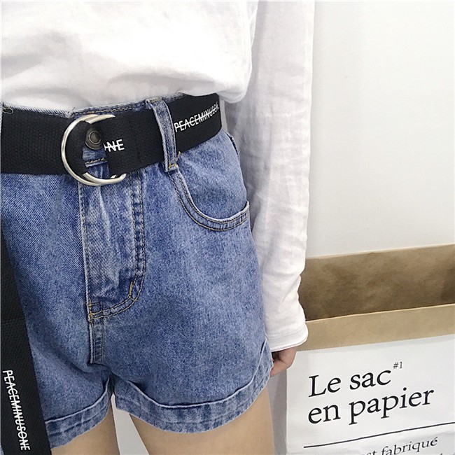 Thắt Lưng Vải Canvas Hai Khóa In Chữ Đơn Giản Thời Trang Đường Phố Cho Nam Và Nữ