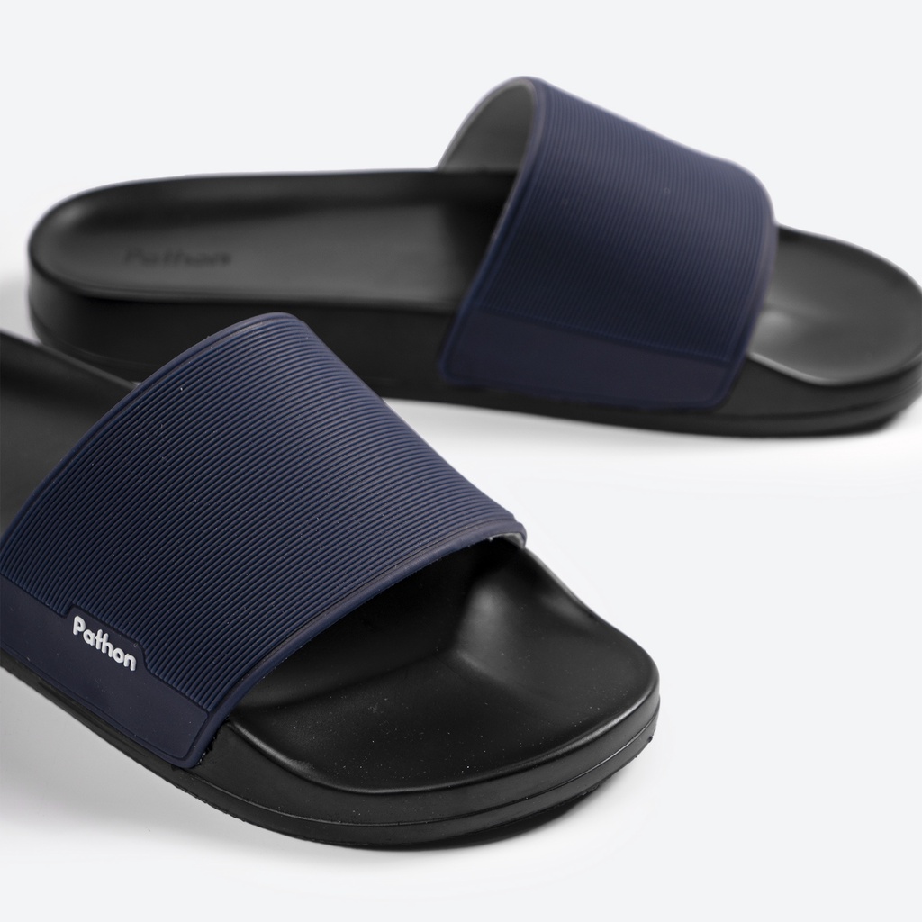 Dép nam nữ quai ngang slipper Pathon quai PVC và đế PU đen quai xanh đen SD22