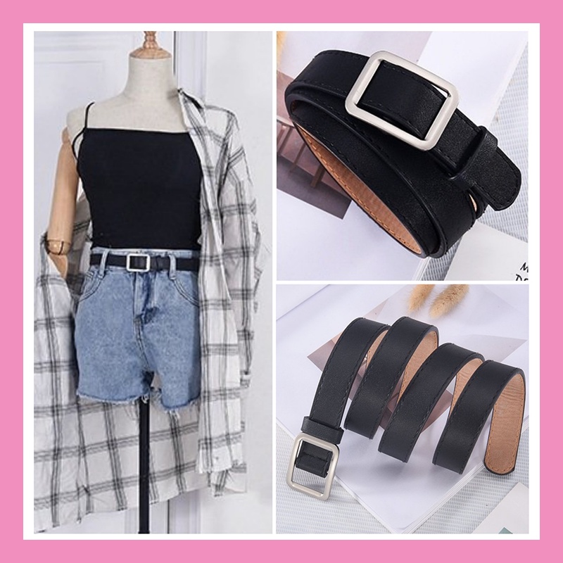 Thắt lưng nữ mặt vuông trơn dây nịt nữ bản nhỏ cá tính phong cách Hàn Quốc loại 1 dài 105cm rộng 2.5cm TL06
