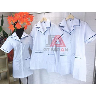 Áo Blouse Trắng Dược Sĩ, Y Tá, Nhà Thuốc Ngắn Tay Viền Lé Bích Cao Cấp