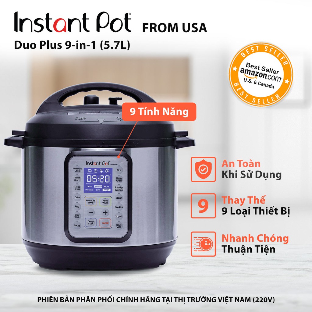 INSTANT POT, NỒI ÁP SUẤT ĐIỆN ĐA NĂNG, DUO PLUS 60, PHIÊN BẢN CHÂU Á, 220V