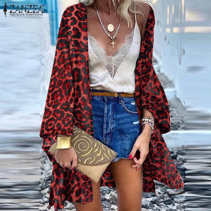 Áo khoác cardigan ZANZEA tay dài in họa tiết da beo phong cách cổ điển dành cho bạn nữ
