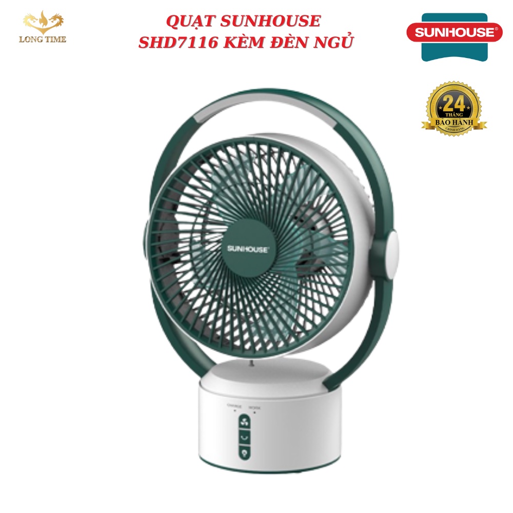 Quạt mini Sunhouse SHD7116 tích hợp đèn ngủ 2 trong 1 , làm mát 10 tiếng 1 lần sạc , 3 tốc độ gió , xoay 360 .