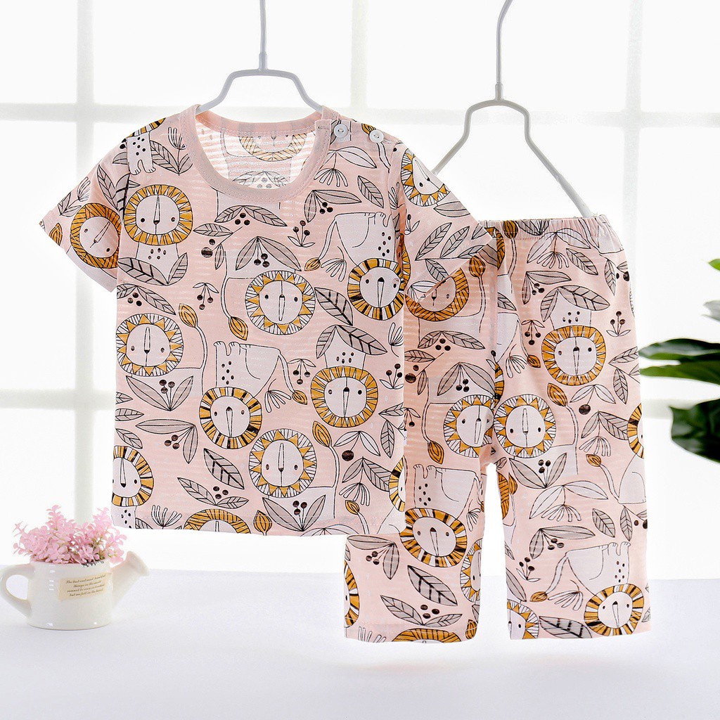 Set đồ ngủ tay ngắn chất liệu cotton mỏng nhẹ thoáng khí thời trang mùa hè cho bé