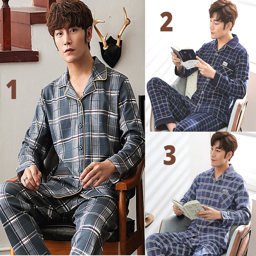 {ẢNH THẬT} Đồ bộ PIJAMA NAM dài tay họa tiết Caro nam tính, chất Cotton 100% thông thoáng mùa hè, style Hàn Quốc thời th