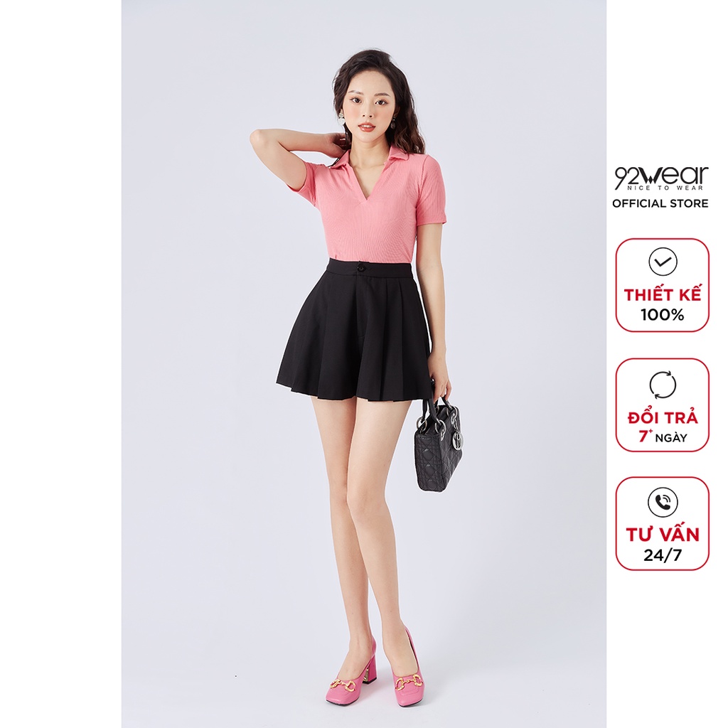 Quần short nữ giả váy 92WEAR sooc ống rộng dáng xòe xếp ly thiết kế trẻ trung SVA1539