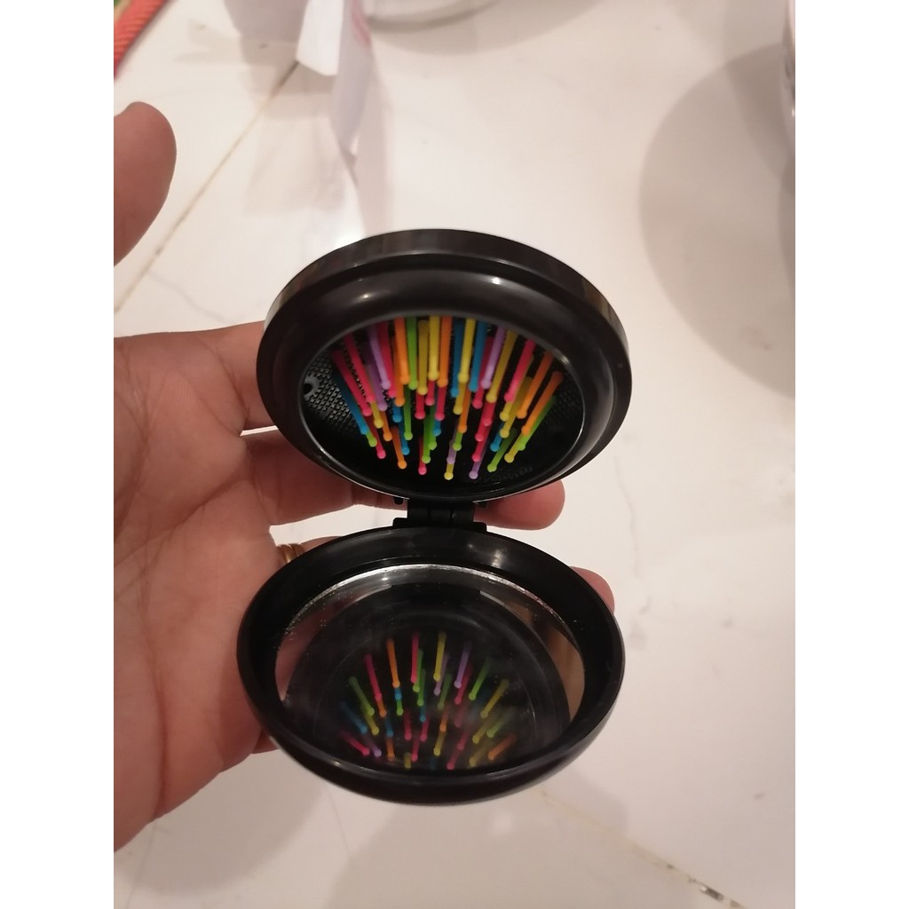 Gương trang điểm mini gấp gọn kiêm lược chải đầu màu ngẫu nhiên