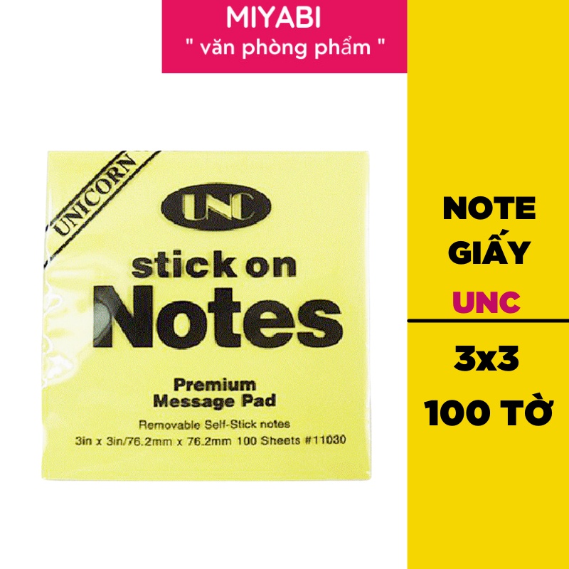 Giấy ghi chú - Note cute văn phòng phẩm UNC 100 tờ / tập màu vàng  - Miyabi Store