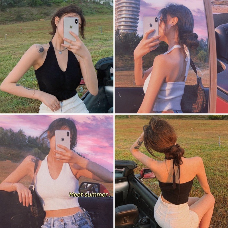 Áo croptop yếm len tăm