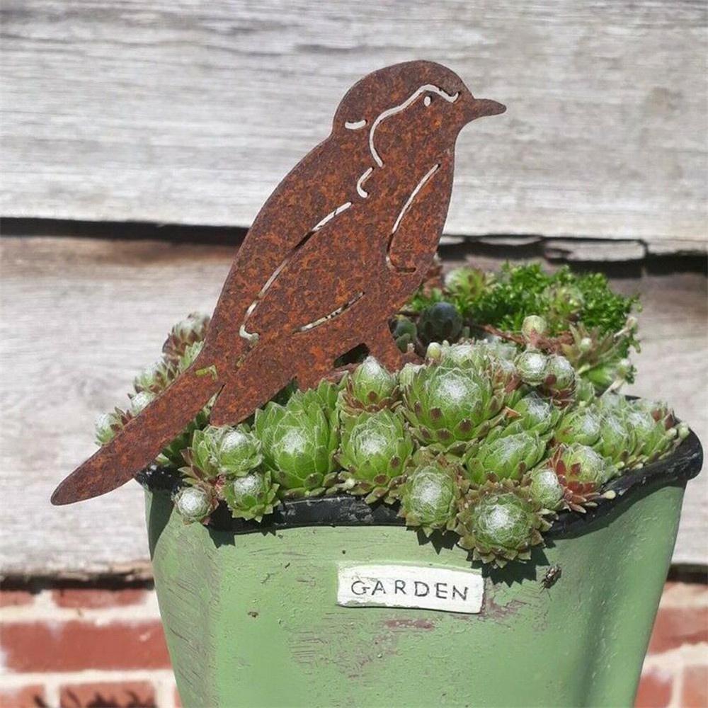 1Pc Rusty Metal Bird-shaped Sparrow Silhouettes Ornaments Fence Yard Art Gardening Statues Decoration