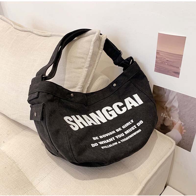 Túi Đeo Chéo Vai Bằng Vải Canvas In Chữ 2022 Sức Chứa Lớn Thời Trang Cho Nữ ZY061