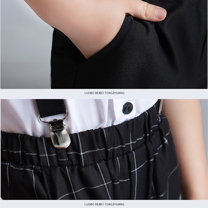 Set Áo Sơ Mi Tay Ngắn + Quần Yếm Kẻ Sọc Caro Thời Trang Mùa Hè Cho