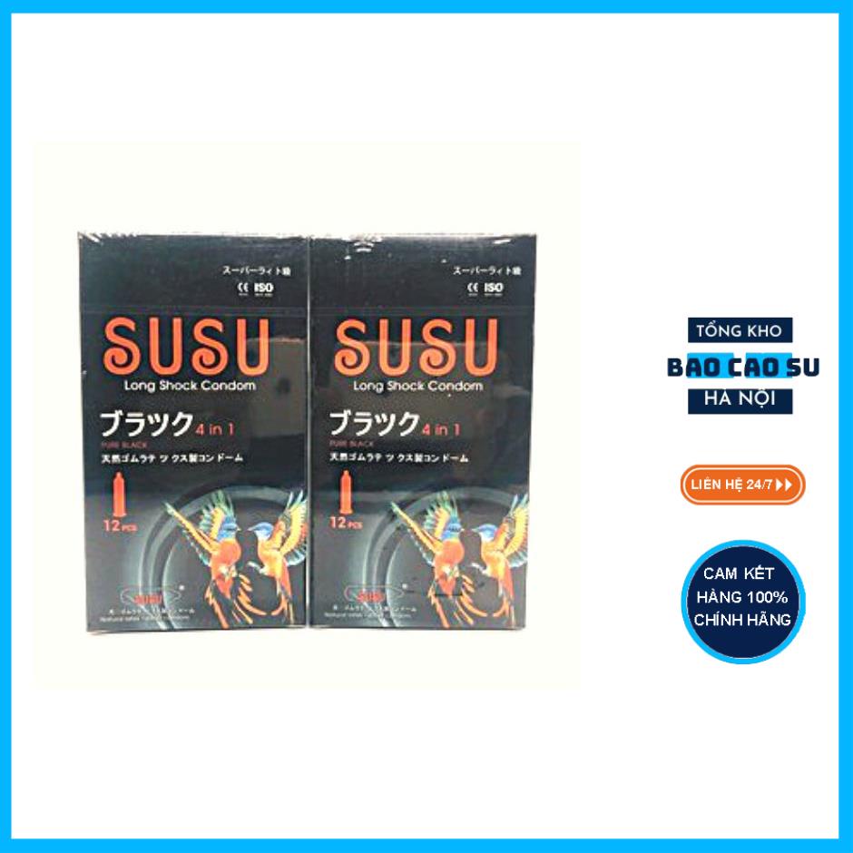 Bộ đôi 2 hộp bao cao su SuSu 12 chiếc Nhật Bản 4 In 1 Phát Hiện Bệnh Tình Dục, kéo dài thời gian tăng khoái cảm