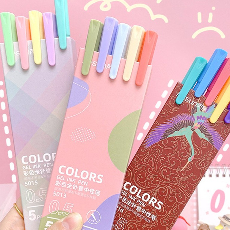 Set 5 bút gel dupe KACO PURE nhiều màu A07 Macaron take note Ielts tiện dụng Taro Stationery